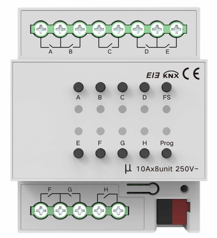 KNX 8-channel 10A switch actuator can support a load of up to 10A per channel, m