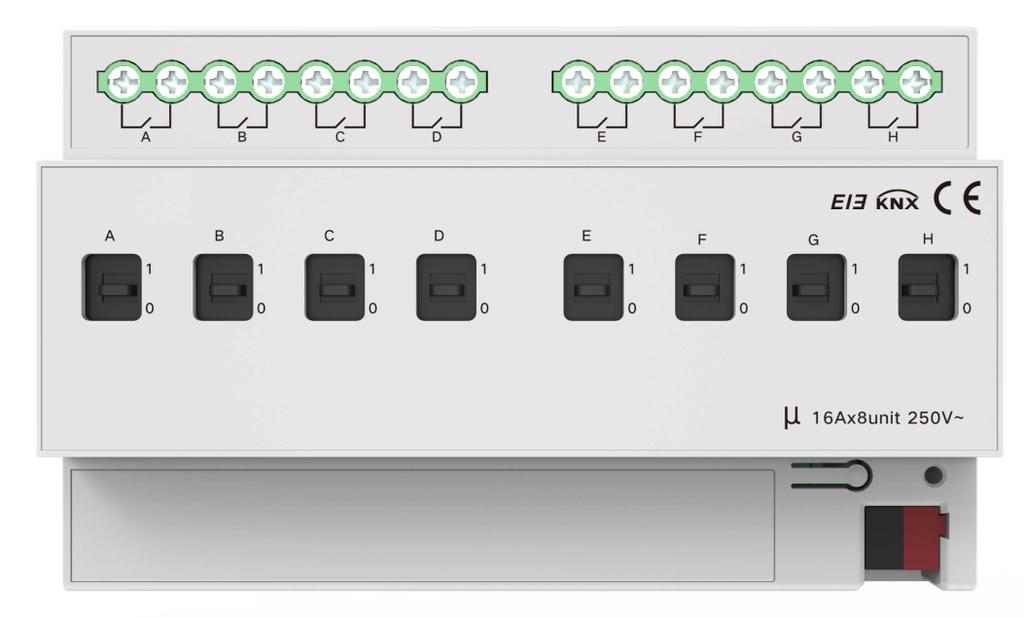 KNX 8-channel 16A switch actuator can support a load of up to 16A per channel, m