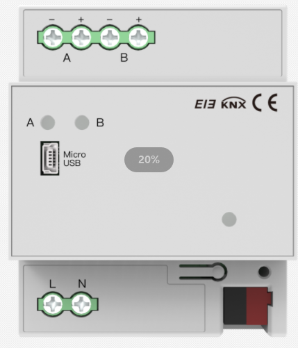 [AKB-KXAC-B1DD2] KNX DALI gateway is compatible with both DALI and DALI-2 systems, featuring two